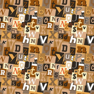 Pastel coffee coloured kidnapper ransom note seamless pattern. Fun background with letters for decoration, background and print.