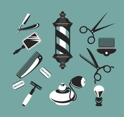 Wall Mural - barber shop set