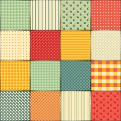 Wall Mural - bright seamless patchwork background with different patterns.