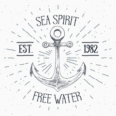 Wall Mural - hand drawn sketched anchor, textured grunge vintage anchor label, retro badge or t-shirt typography 