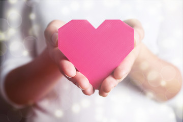 Wall Mural - Closeup of plastic puzzle heart in female hands