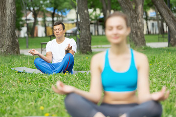 Wall Mural - Having yoga practice in park