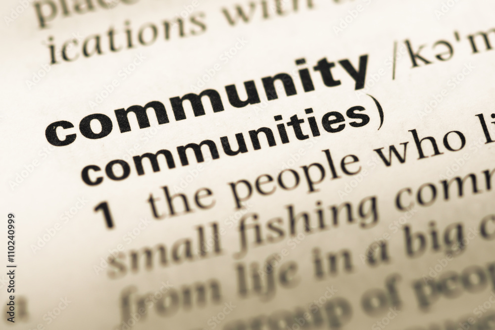 Close up of old English dictionary page with word community Stock Photo ...