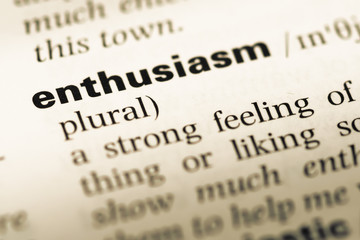 Wall Mural - close up of old english dictionary page with word enthusiasm