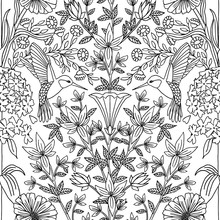 Hand Drawn Seamless Black And White Pattern With Hummingbirds And Flowers