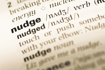 Wall Mural - close up of old english dictionary page with word nudge