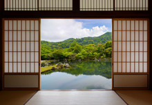 Japanese Sliding Doors And Beautiful Pond Garden
