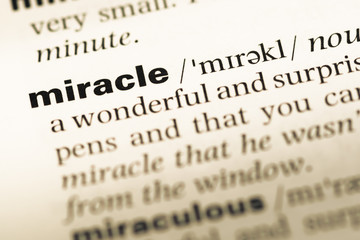 Wall Mural - close up of old english dictionary page with word miracle