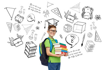 Wall Mural - happy student boy with school bag and books