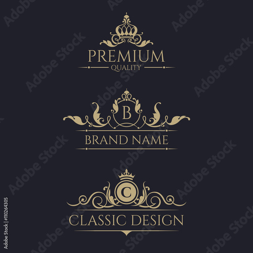 Monogram with crown. Premium borders set. Tableau sur Toile