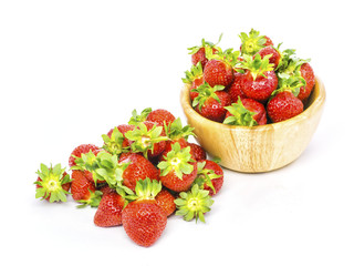 Wall Mural - fresh whole strawberries in wooden bowl