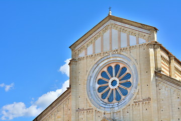 The romanesque church in Verona, San Zeno, with the cloister and the medieval tower..