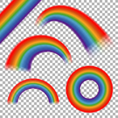 Poster - rainbows vector set on transparent plaid background. rainbow icon round, decorative rainbow arch, cu