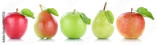 Fotografía Apfel Frucht Birne Birnen Äpfel Früchte Obst in einer Reihe Fr
