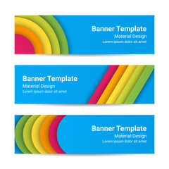 Wall Mural - Material design banners. Set of modern colorful horizontal vector banners, page headers. Can be used as a trendy business template or in a web design. Vector illustration.