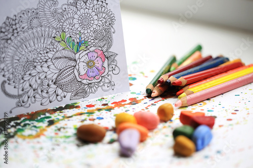 Fotografie, Obraz Art and Color Therapy. Anti Stress Adult coloring book.