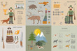 Hunting infographic template. Dog hunting, equipment, statistica