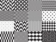Set of geometric background. Seamless pattern. Vector illustration, black and white