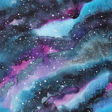 Watercolor Galaxy Illustration. Seamless Pattern.