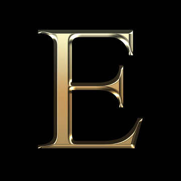 Wall Mural - Golden matte letter E, jewellery font collection.