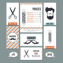 Hair Salon Barber Shop Vintage Business Cards  And Services Prices Design Templates