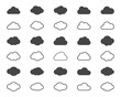 Clouds shapes or black icons set. Vector elements for weather forecast and storage applications