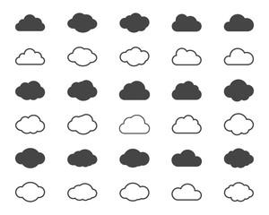 Poster - clouds shapes or black icons set. vector elements for weather forecast and storage applications