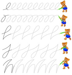 Wall Mural - Exercises for young children - need to draw the lines. Developing skills for writing and drawing. Vector image.