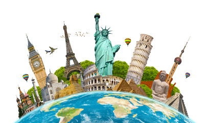 Wall Mural - Famous landmarks of the world surrounding planet Earth