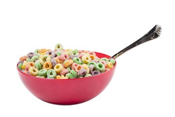 Wall Mural - cereals and spoon in a pink bowl