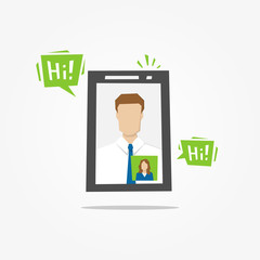 Fototapete - Video call mobile phone vector illustration. Video call mobile app creative concept.
