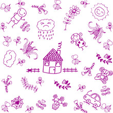 Purple House And Garden Doodle Art