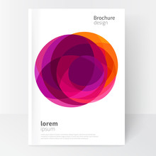 Vector Abstract Business Brochure, Annual Report, Flyer, Leaflet Cover Template. Geometric Abstract Background Yellow And Purple Circles Intersecting. Concept Catalouge Design. EPS 10