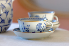 Coffee Set Made Of White And Blue Porcelain