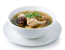 Traditional Chicken Broth On White Background