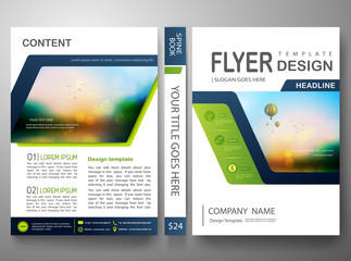 Flyers design template vector.Brochure annual report magazine poster.Leaflet cover book and presentation with balloon and sky background. Layout in A4 size with abstract blue polygons.illustration.