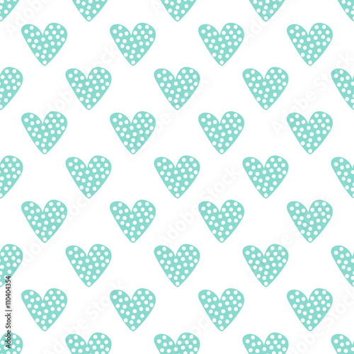 Cute mint green hand drawn dotted hearts seamless pattern background ...