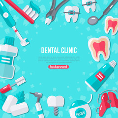 Wall Mural - Dentistry Flat Icons on Blue Background