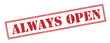 always open red stamp on white background