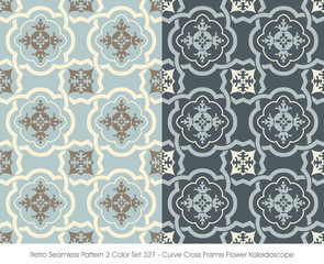 Retro Seamless Pattern 2 Color Set_327 Curve Cross Frame Flower