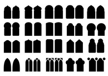 A Set Of Silhouettes Of Different Classical And Modern Windows And Doors Of Different Shapes In Vector Graphics