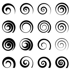 a set of swirl spiral elements, isolated vector graphic