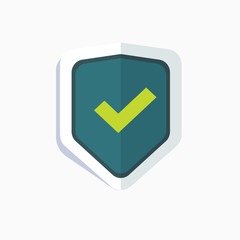 Poster - Shield vector icon, blue shield with green check mark symbol, concept security sign, protection, sign, protect emblem, flat shield logo design, illustration isolated on white