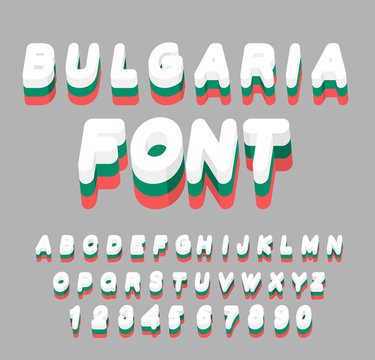 Bulgaria font. Bulgarian flag on letters. National Patriotic alp