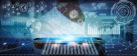 Poster - Businessman using digital charts for presentation