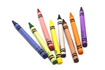 image of wax crayons over white background.