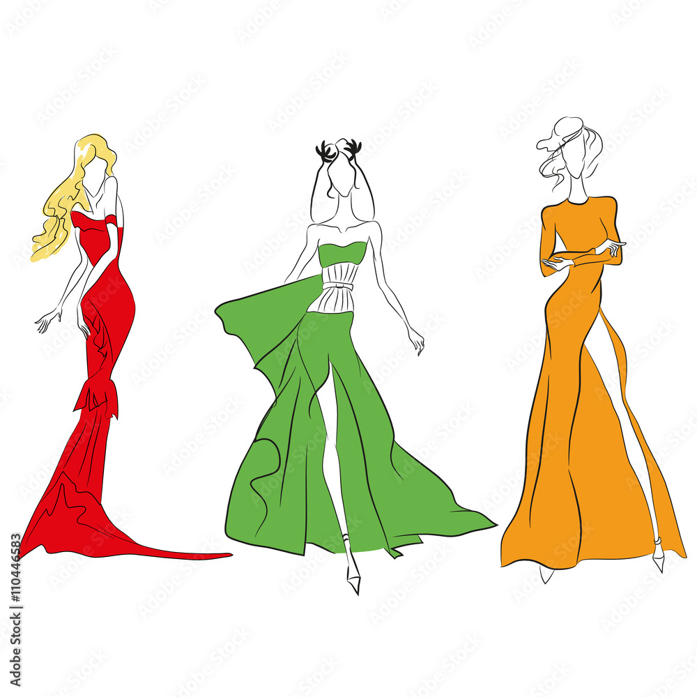 a line silhouette dress sketch Cape detail sleeve A-line midi length patterned jacquard dress – John Paul  Ataker