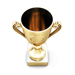 Golden champion Cup top view isolated on white background. 3d rendering.