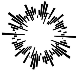 Poster - Geometric circular element with irregular radial lines, bars. Re