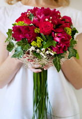 Wall Mural - Fresh bridal bouquet. Red summer flowers.